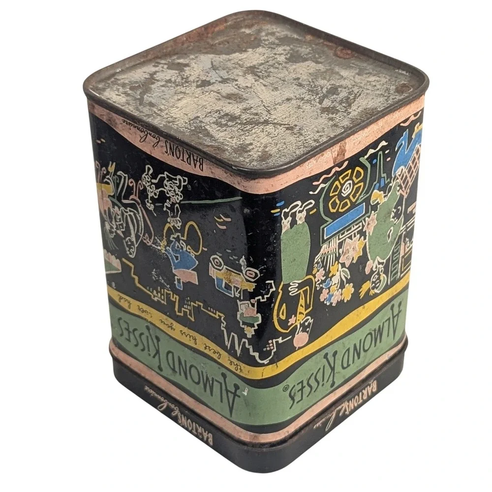 Vintage Distressed Bartons Bonbonniere Tin NYC Mid-century Parisian lithography